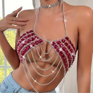 Glitter Acrylic Chain Fringe Hollow Out Bra Jeweled